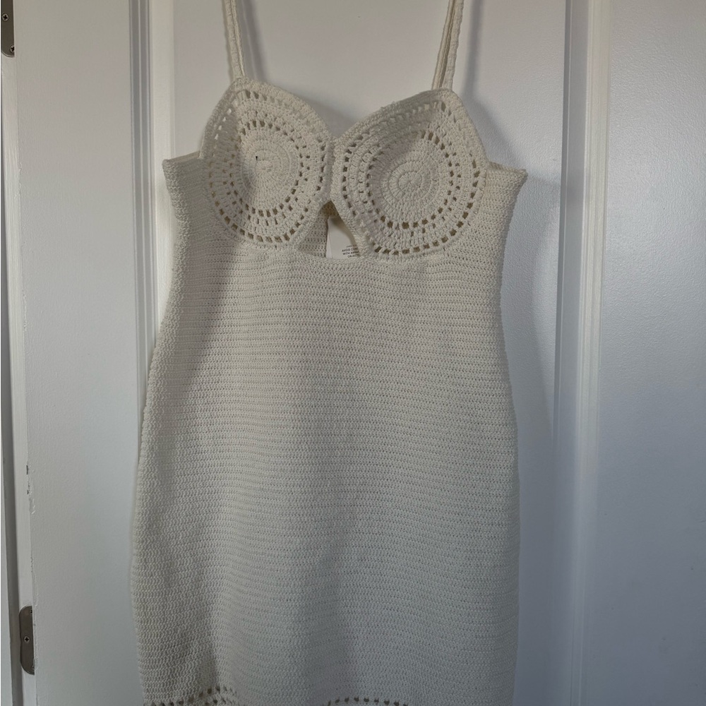 Mango Cream Crochet Mini Dress